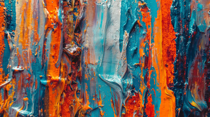 A painting with a blue and orange background and a yellow line