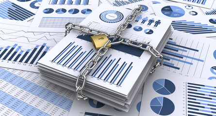 機密文書を南京錠で封印、情報漏洩の対策イメージ