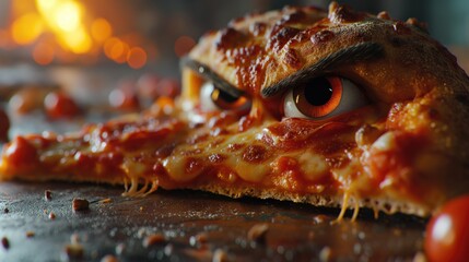 Angry pizza. Created with generative AI. - obrazy, fototapety, plakaty
