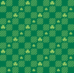 Seamless Saint Patrick Clover Leaves With Check Pattern