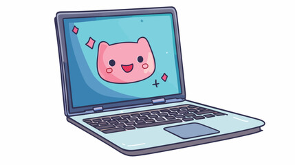 Laptop computer kawaii character screen isolated on