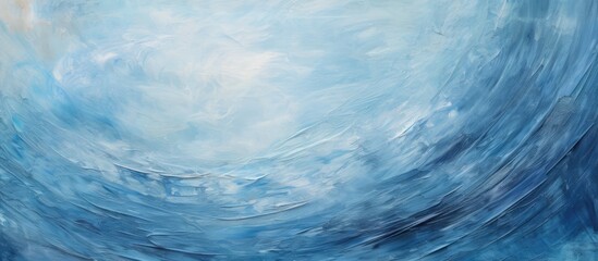 This painting depicts a blue ocean with waves crashing against each other. The circular textured...