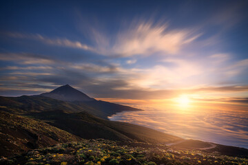 Teide national park and volcano sunset