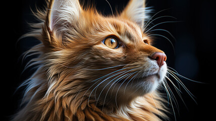 Portrait of a long-haired orange cat with an introspective look