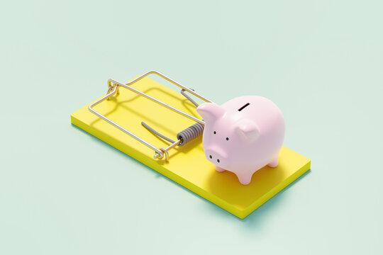 Money savings piggy bank trap 3D conceptual image