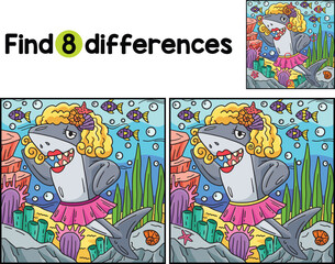 Shark Wearing Wig and Skirt Find The Differences