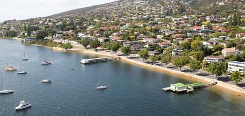 View over the Derwent river in the waterside suburb of Sandy Bay