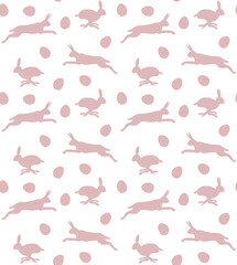 Vector seamless pattern of Easter bunny silhouette and eggs isolated on white background