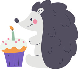Hedgehog With Birthday Cupcake