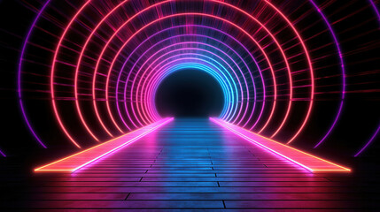 glowing lines, tunnel, neon lights, , Generative AI