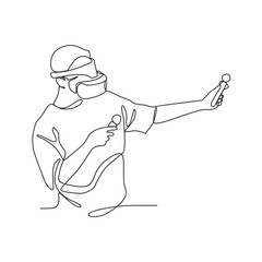 One continuous line drawing of 
is playing with virtual reality technology vector illustration. virtual reality technology design in simple linear style vector concept. Suitable for asset design.