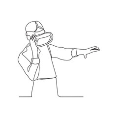 One continuous line drawing of 
is playing with virtual reality technology vector illustration. virtual reality technology design in simple linear style vector concept. Suitable for asset design.