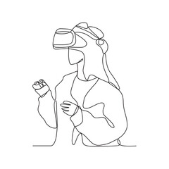One continuous line drawing of 
is playing with virtual reality technology vector illustration. virtual reality technology design in simple linear style vector concept. Suitable for asset design.