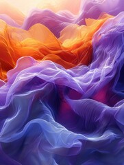Abstract colorful fabric waves resembling landscape