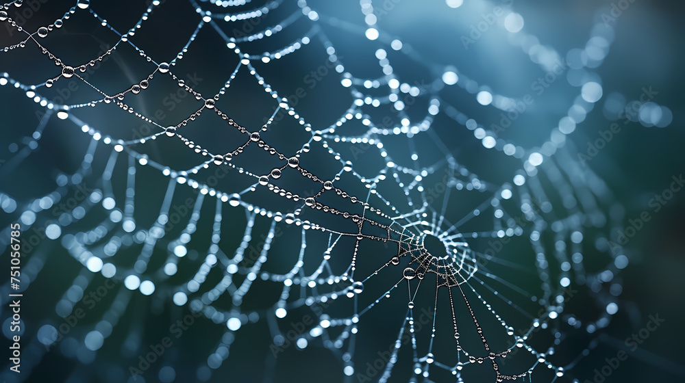 Wall mural the intricate pattern of a spider web symbolizes networking technology