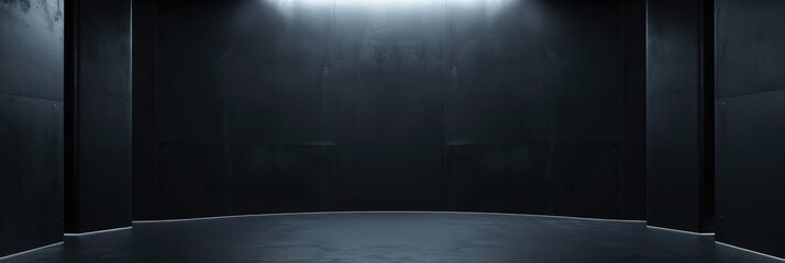 Mysterious black doors in a dark room - This image conveys a sense of mystery and anticipation with its focus on massive black doors set in a dark room