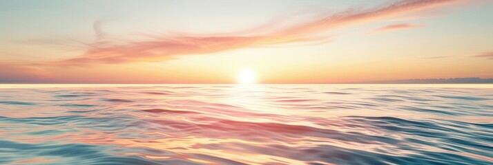Obraz premium Panoramic ocean sunset with vibrant sky - Vast horizontal view of a sunset over the ocean with dramatic clouds and a play of warm and cool colors evoking wonder and calmness