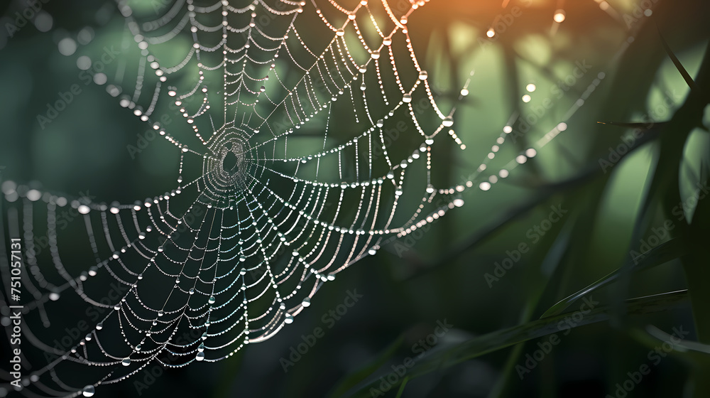 Wall mural the intricate pattern of a spider web symbolizes networking technology
