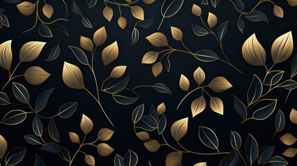 Golden leaves with intricate details set against a dark backdrop, ideal for luxury backgrounds