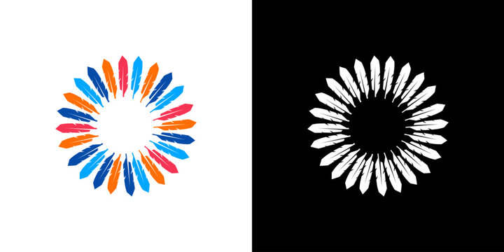 Colorful feather circle logo vector illustration