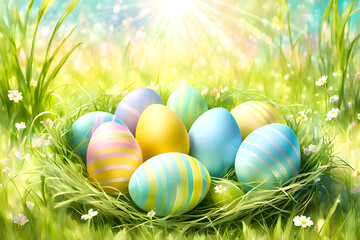 Easter Egg Meadow Under Spring Sky