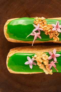 Two exquisite green eclairs