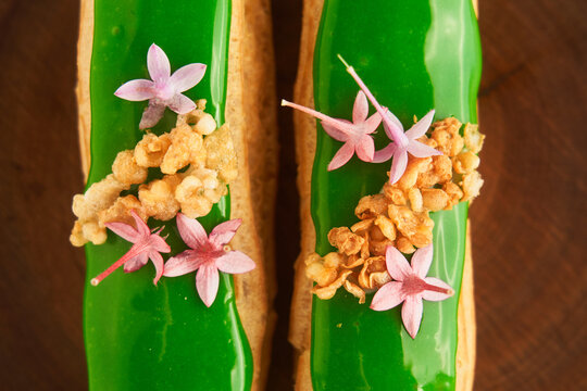 Two exquisite green eclairs