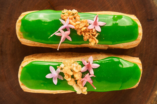 Two exquisite green eclairs