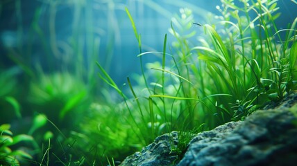Fototapeta na wymiar Lush aquatic plants in a vibrant underwater ecosystem