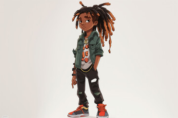 Obraz premium Cartoon character with long dreadlocks, fashionably dressed