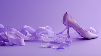 Elegant purple high heels with flowing satin ribbon