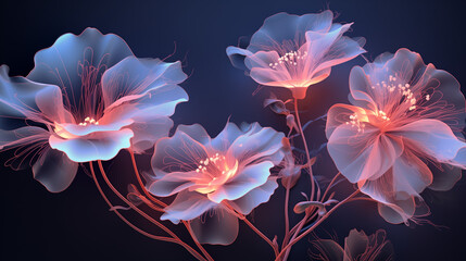 Fototapeta premium Group of Neon Flowers With Pink Petals. Background, wallpaper.