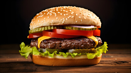 Burger King's Signature Burger: A Display of Fresh Ingredients and Masterful Preparation - obrazy, fototapety, plakaty
