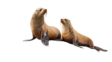 Sea Lions in Affectionate Embrace on Transparent Background