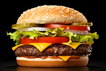 Burger King's Signature Burger: A Display of Fresh Ingredients and Masterful Preparation - obrazy, fototapety, plakaty