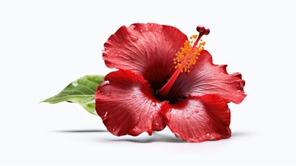Photo of red hibiscus flower isolated on white background