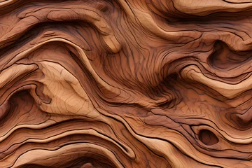 Schilderijen op glas Closeup textured background of dry brown wood with wavy lines and cracks. Old wood surface in nature. Wood grain seamless pattern for interior design © ratatosk