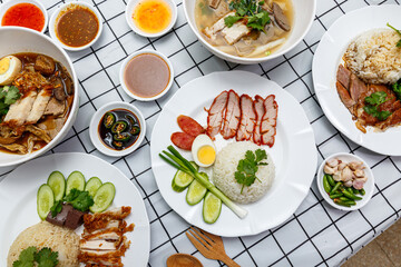 Red pork in sauce on topped rice - Asian food style