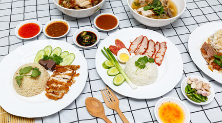 Red pork in sauce on topped rice - Asian food style