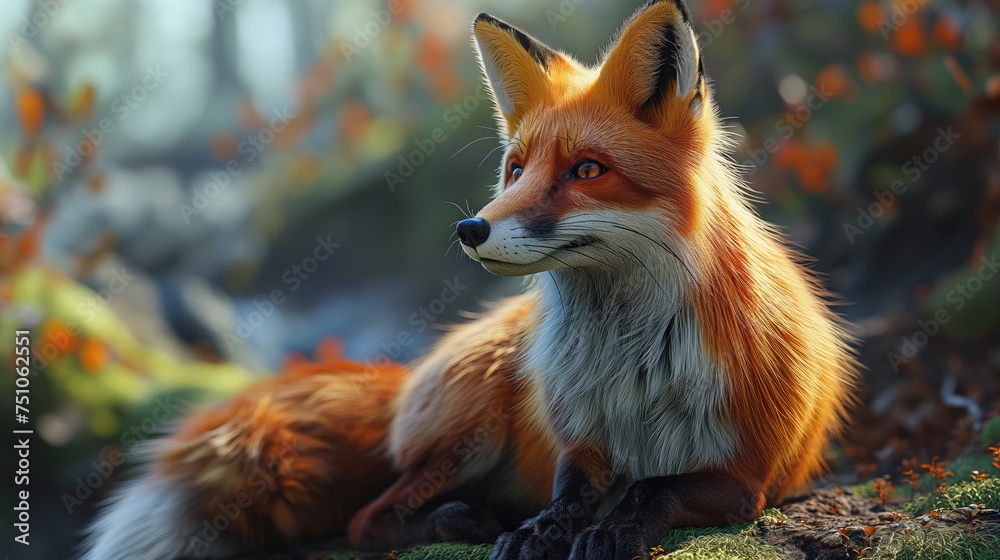 Wall mural adorable fox in a forest. created with generative ai.