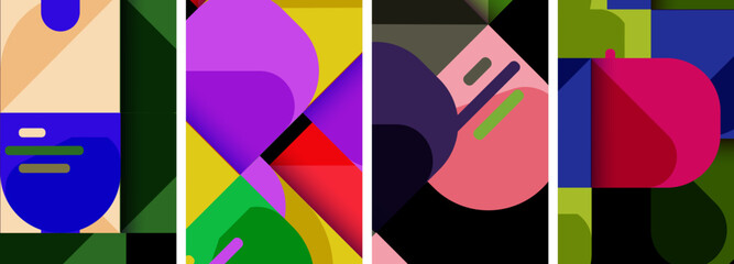 Geometric colorful poster backgrounds with squares and circles