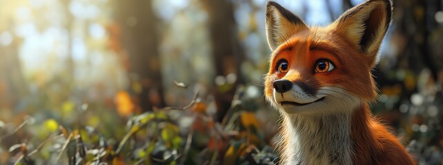 Adorable fox in a forest. Created with Generative AI.
