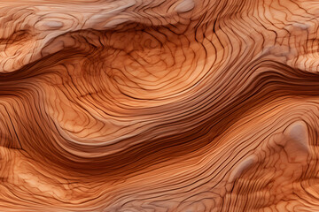 Fototapeta premium Closeup textured background of dry brown wood with wavy lines and cracks. Old wood surface in nature. Wood grain seamless pattern for interior design
