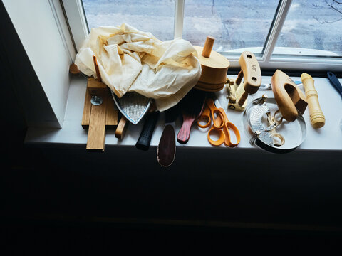 Equipment for making hats on the windowsill