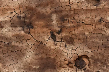 Fototapeten Closeup textured background of dry brown wood with wavy lines and cracks. Old wood surface in nature. Wood grain seamless pattern for interior design © ratatosk