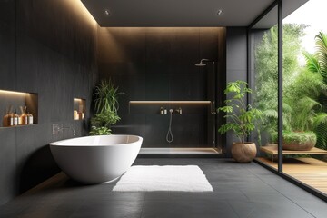 Modern bathroom interior design, bathroom with empty dark gray walls