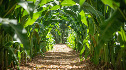 Path entrance leading into green corn maze
