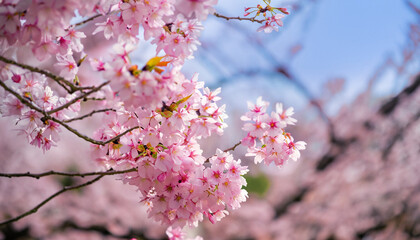 Obraz premium Soft focus Beautiful pink cherry blossom, Sakura flower at full bloom in Japan