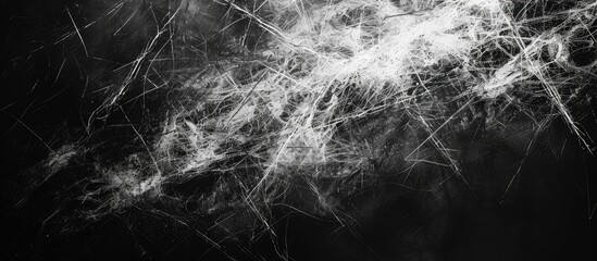 A black and white collage featuring a bunch of hair strands in various directions, torn and placed against a textured background of crumpled paper. - Powered by Adobe