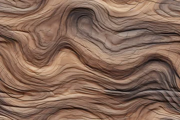 Foto op Plexiglas Closeup textured background of dry brown wood with wavy lines and cracks. Old wood surface in nature. Wood grain seamless pattern for interior design © ratatosk